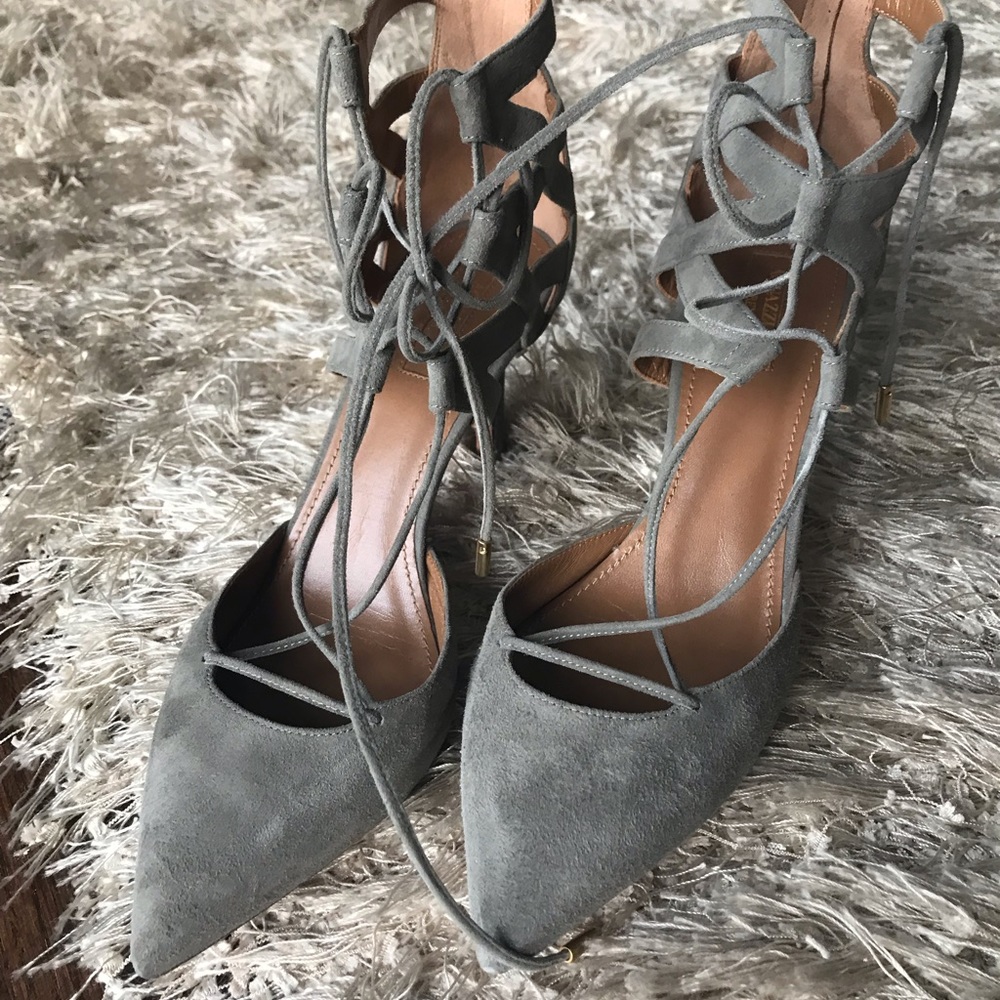 AQUAZZURA  GREY SUADE PUMPS